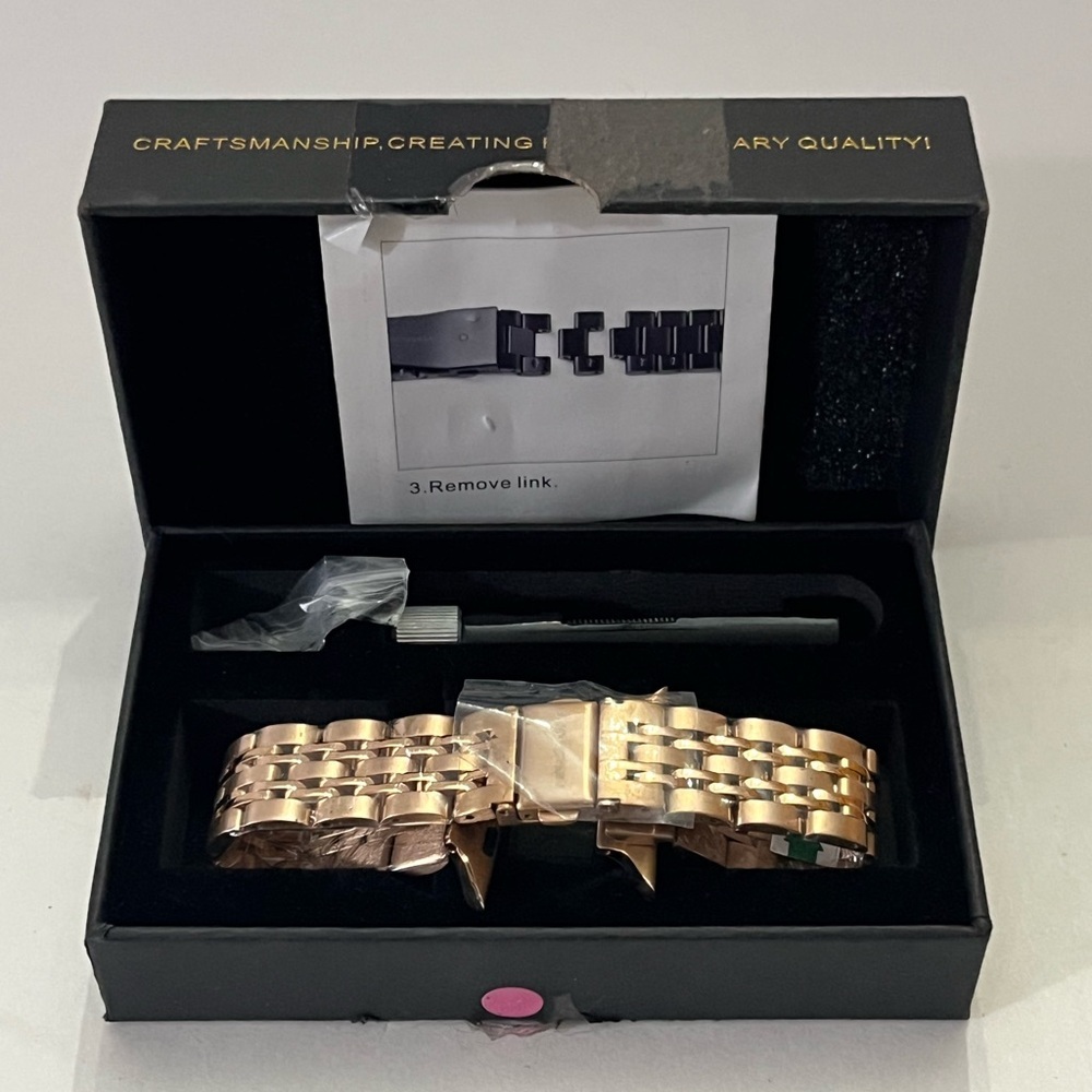 FiNESTONE Rose Gold Band for Apple Watch, Stainless Steel Band 42/44mm